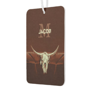 Bull Skull Brown Country Rustic Western Monogram Car Air Freshener