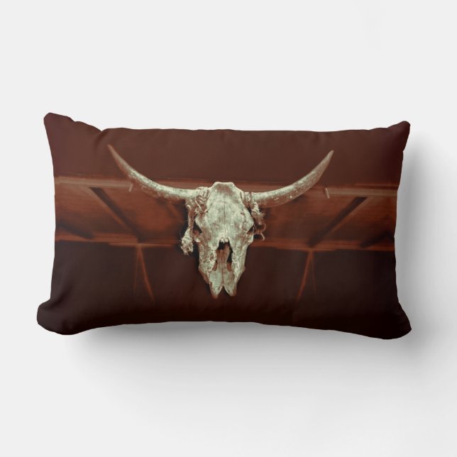 Bull Skull Brown Rustic Country Western Farm Lumbar Cushion (Front)