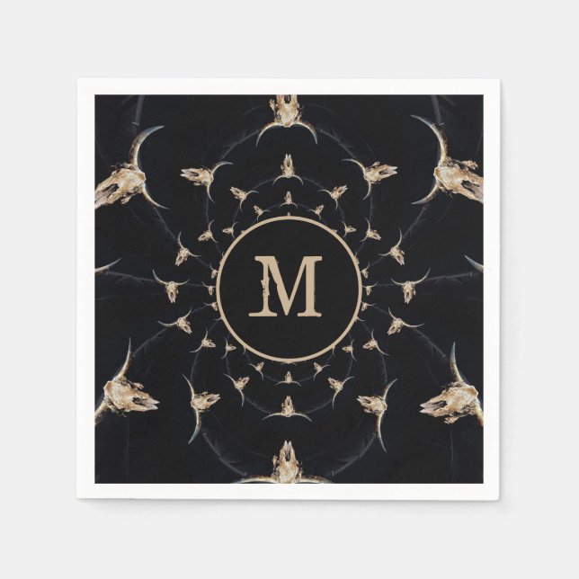 Bull Skull Cowboy Monogram Brown Vintage Country Napkin (Front)