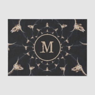 Bull Skull Cowboy Monogram Brown Vintage Country Tissue Paper