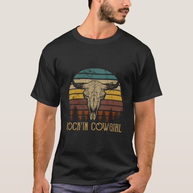 Bull Skull Cowhide Howdys Rock'In Cow T-Shirt (Front)