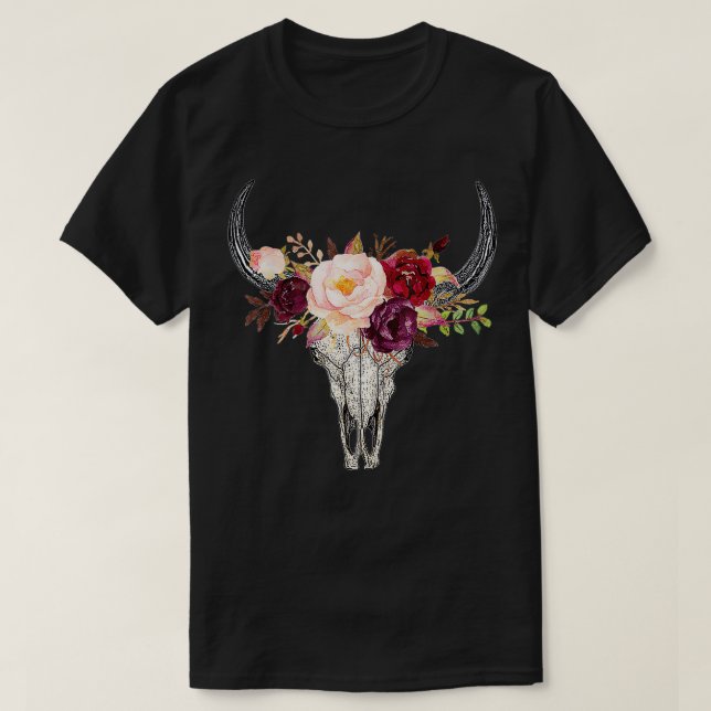Bull Skull flowers cute  T-Shirt (Design Front)