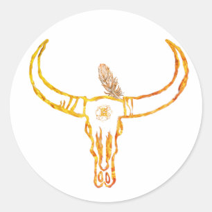 Bull Skull Gold, Feather Sticker