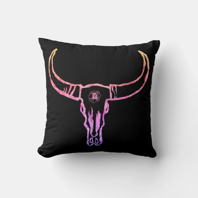 Bull Skull Gold Throw Cushion (Front)