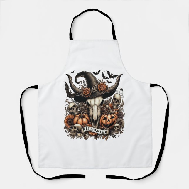 Bull Skull Halloween Cow Apron (Front)