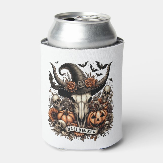 Bull Skull Halloween Cow Can Cooler (Can Front)