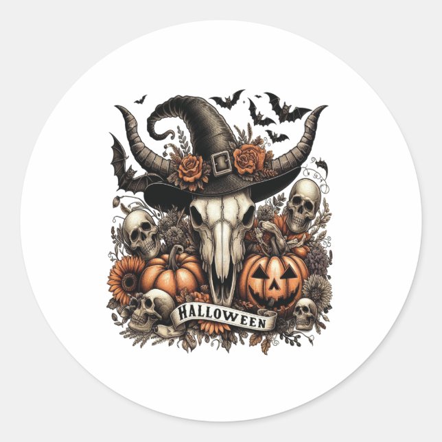 Bull Skull Halloween Cow Classic Round Sticker (Front)