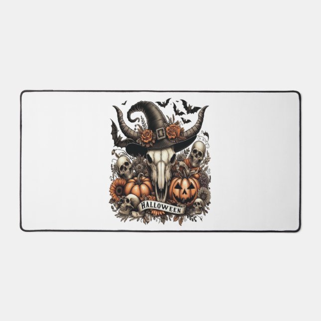 Bull Skull Halloween Cow Desk Mat (Front)