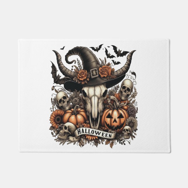Bull Skull Halloween Cow Doormat (Front)
