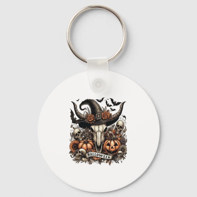 Bull Skull Halloween Cow Key Ring (Front)