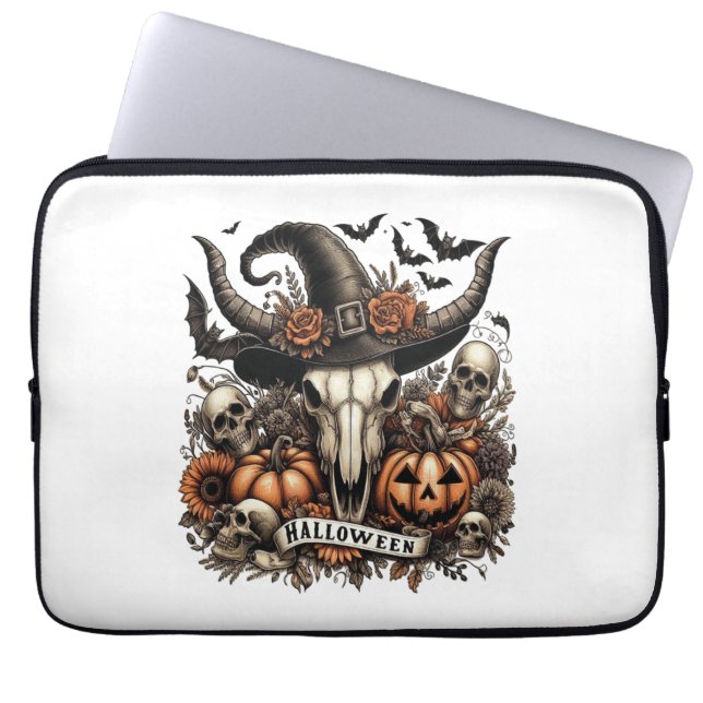 Bull Skull Halloween Cow Laptop Sleeve (Front)