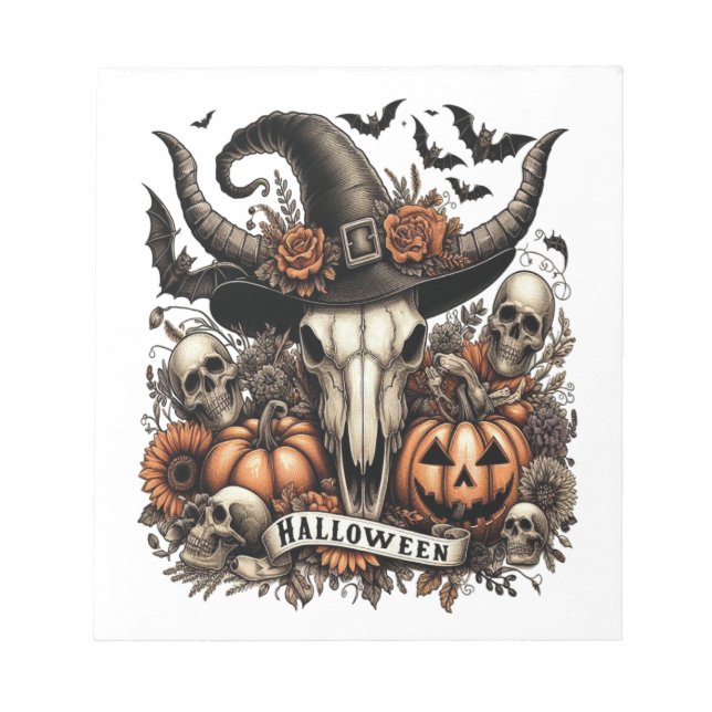 Bull Skull Halloween Cow Notepad (Front)