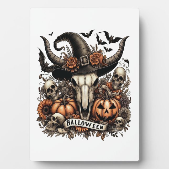 Bull Skull Halloween Cow Plaque (Front)