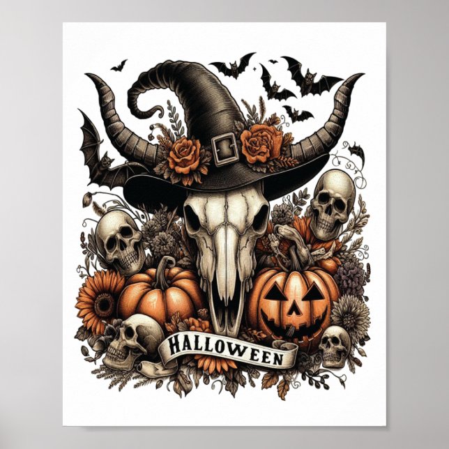 Bull Skull Halloween Cow Poster (Front)