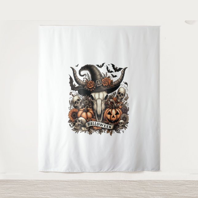 Bull Skull Halloween Cow Tapestry (Front)