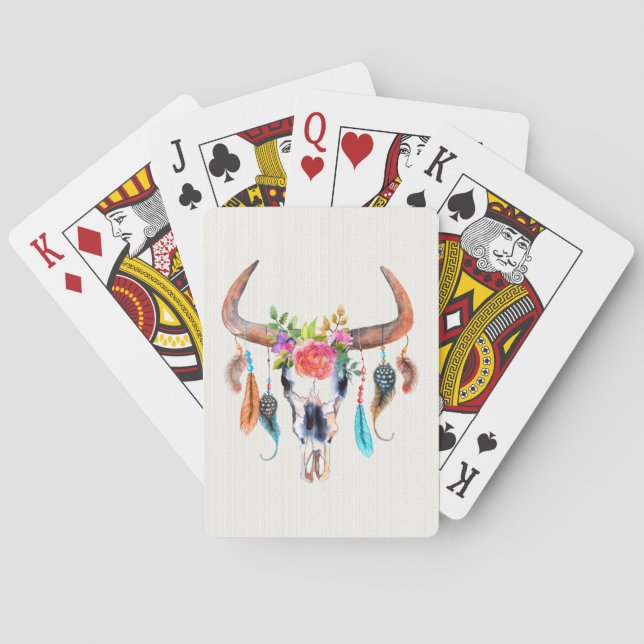 Bull Skull Horns And Flowers Playing Cards (Back)