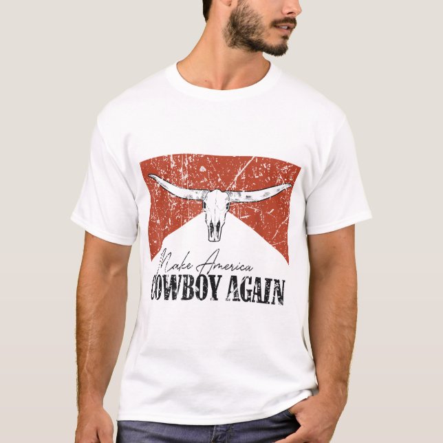 Bull Skull Makes America A Cowboy  T-Shirt (Front)