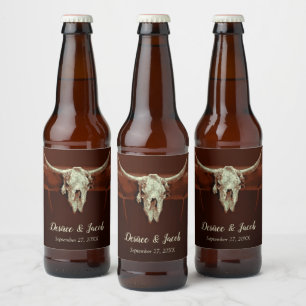 Bull Skull Rustic Wedding Brown Country Western Beer Bottle Label
