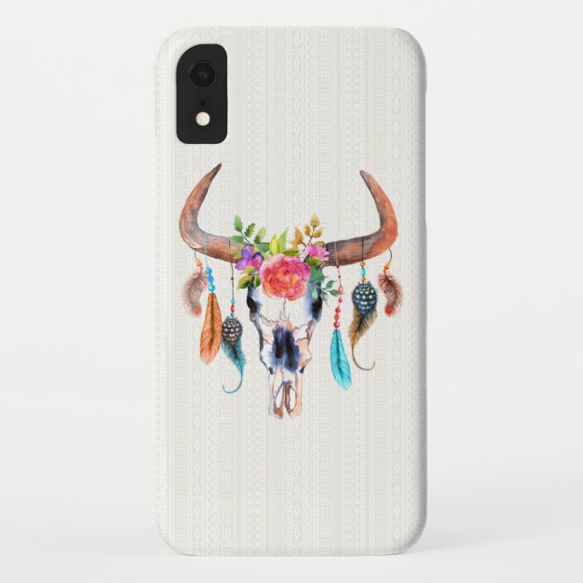 Bull Skull Watercolor Colourful Flowers Case-Mate iPhone Case (Back)