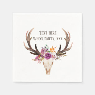 bull skull, Watercolor Flower, bohemian floral Napkin