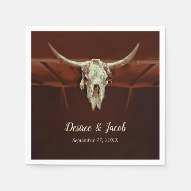 Bull Skull Wedding Brown Rustic Country Western Napkin (Front)