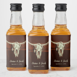 Bull Skull Wedding Rustic Brown Country Western Liquor Bottle Label