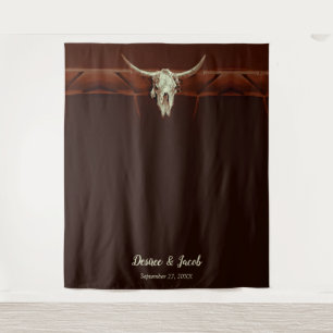 Bull Skull Wedding Western Brown Rustic Backdrop Tapestry