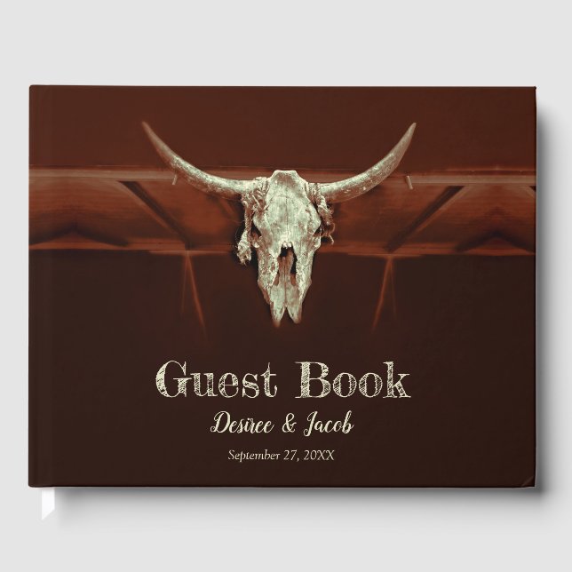 Bull Skull Wedding Western Brown Rustic Country Guest Book (Front)