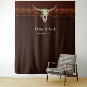 Bull Skull Wedding Western Rustic Brown Backdrop Tapestry