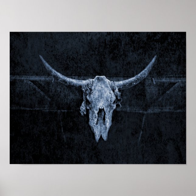 Bull Skull Western Country Black And White Rustic Poster (Front)