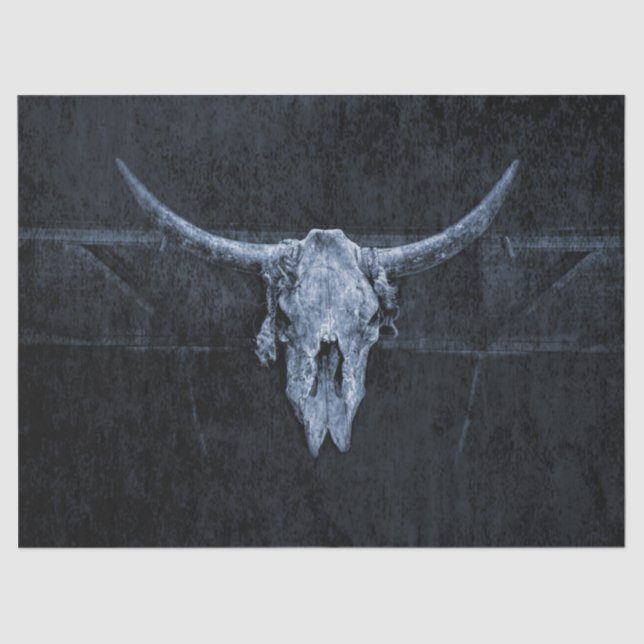 Bull Skull Western Country Black And White Rustic Tissue Paper (Front)