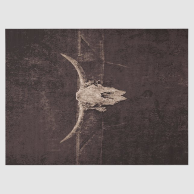 Bull Skull Western Country Brown Beige Old Rustic Tissue Paper (Front)