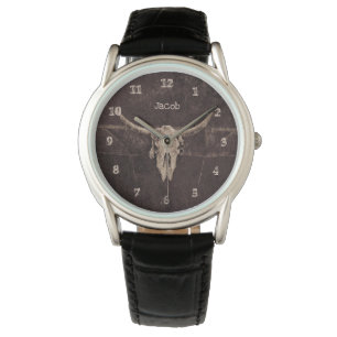 Bull Skull Western Country Brown Beige Old Rustic Watch