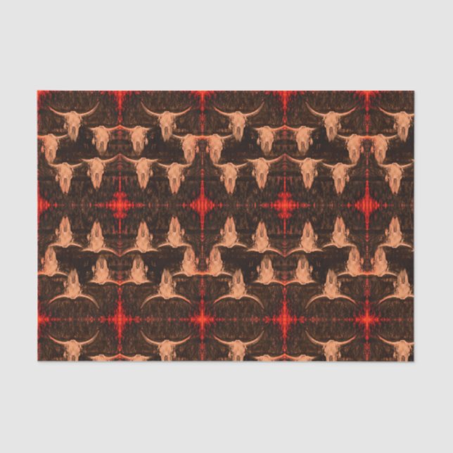 Bull Skull Western Country Brown Red Rustic Tissue Paper (Front)