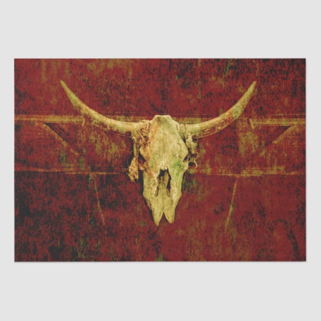Bull Skull Western Country Brown Rustic Grunge Art Tissue Paper (Front)