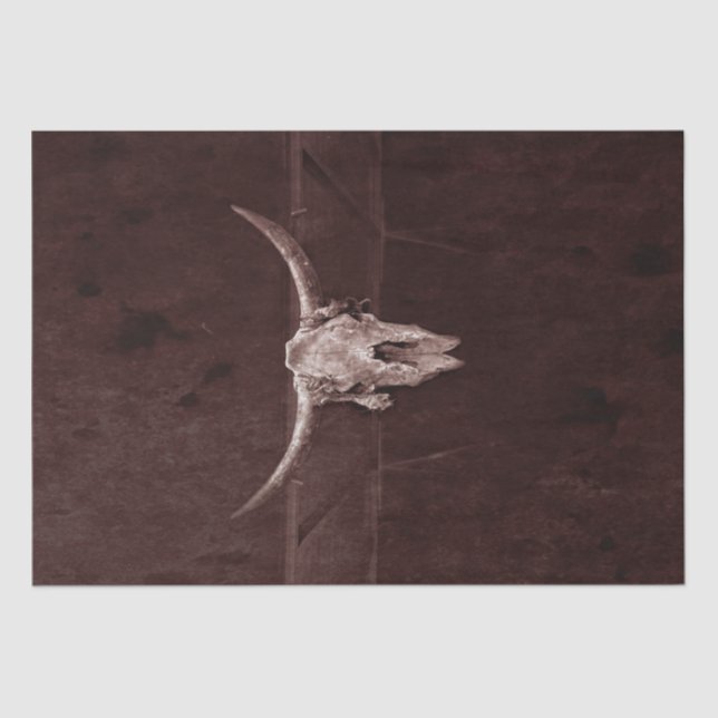 Bull Skull Western Country Cowboy Brown Rustic Tissue Paper (Front)