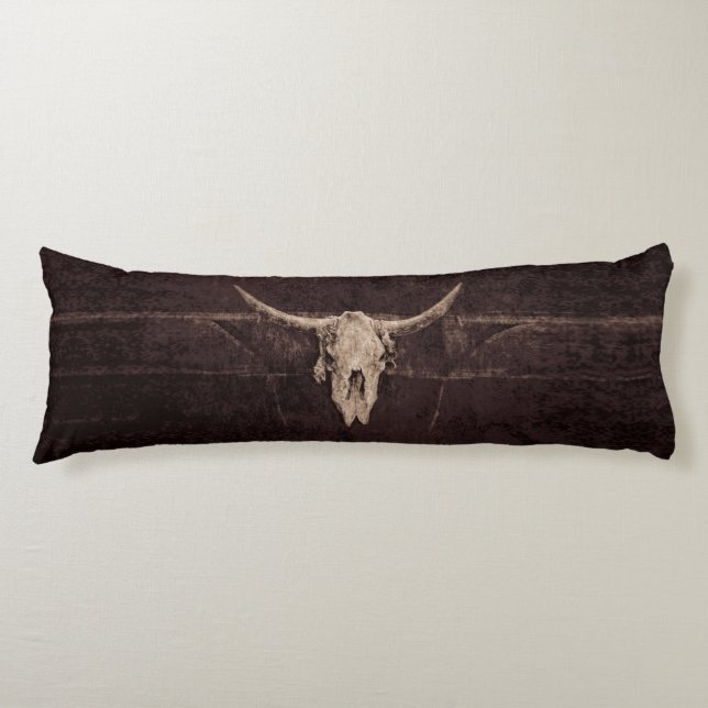 Bull Skull Western Old Rustic Brown Beige Country Body Cushion (Front)