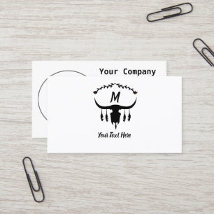 Bull Skull with Black Feathers Silhouette Business Card