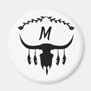 Bull Skull with Black Feathers Silhouette Magnet