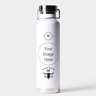 Bull Skull with Black Feathers Silhouette Water Bottle