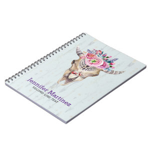 Bull Skull With Pink Flower And Horns Notebook