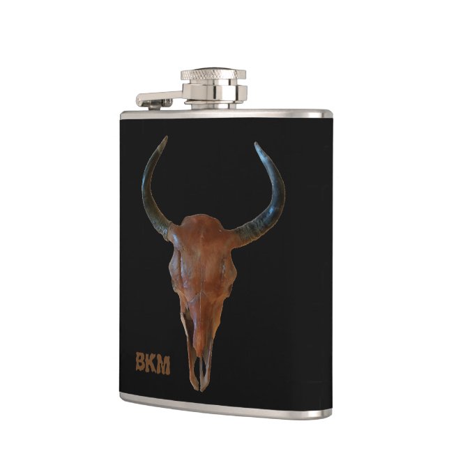 Bull Skull with Your Initials Hip Flask (Left)