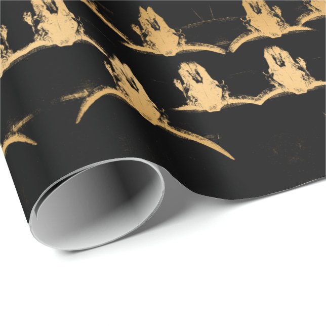 Bull Skulls Black Gold Elegant Stylish Wrapping Paper (Roll Corner)