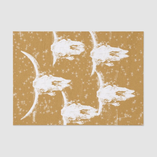 Bull Skulls Gold White Elegant Glitter Pattern Tissue Paper (Front)