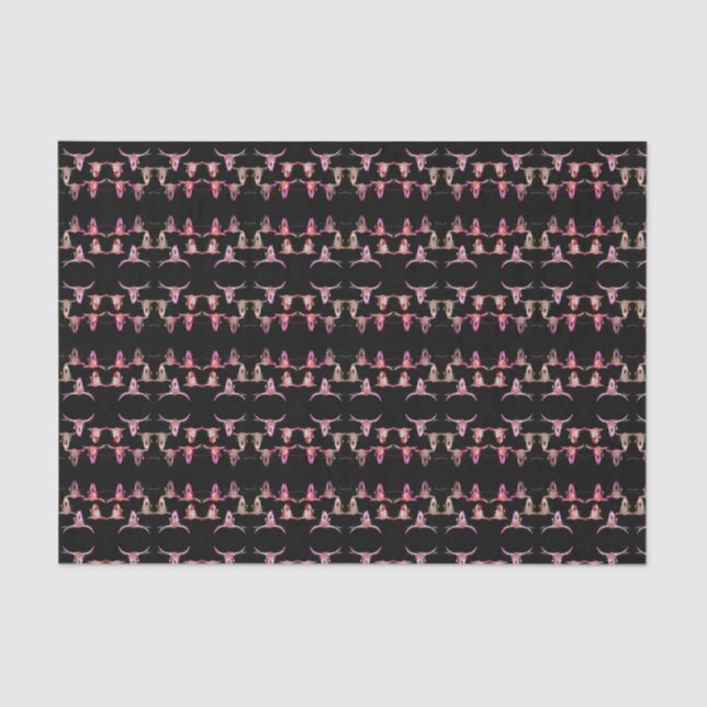 Bull Skulls Western Pink Brown Black Rustic Tissue Paper (Front)