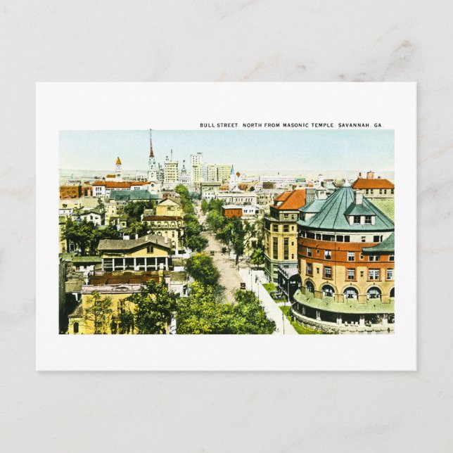 Bull Street North from Masonic Temple, Savannah,GA Postcard (Front)