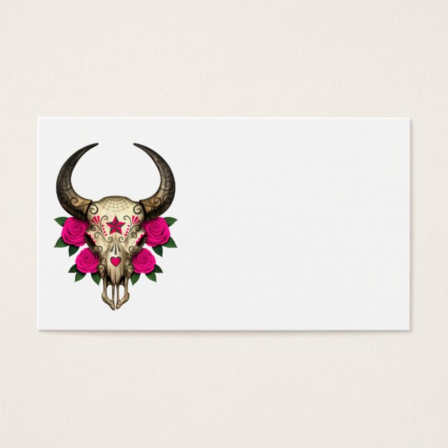 Bull Sugar Skull with Pink Roses (Front)