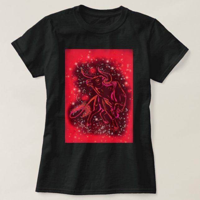 Bull T-Shirt Gift Running In Red Starry Night (Design Front)
