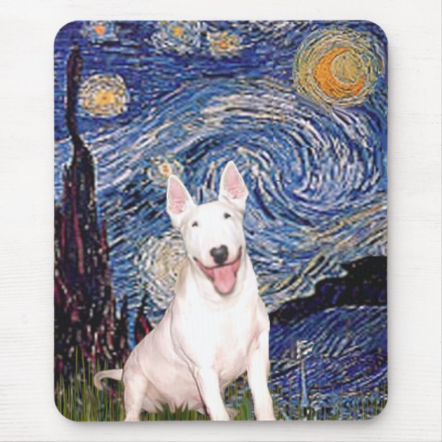 Bull Terrier 4 - Starry Night (Vert) - Customised Mouse Mat (Front)