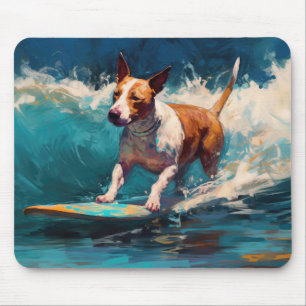 Bull Terrier Beach Surfing Painting Mouse Mat